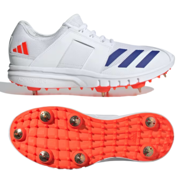 2024 Adidas Howzat Spike 20 Cricket Shoes - White/Blue/Red